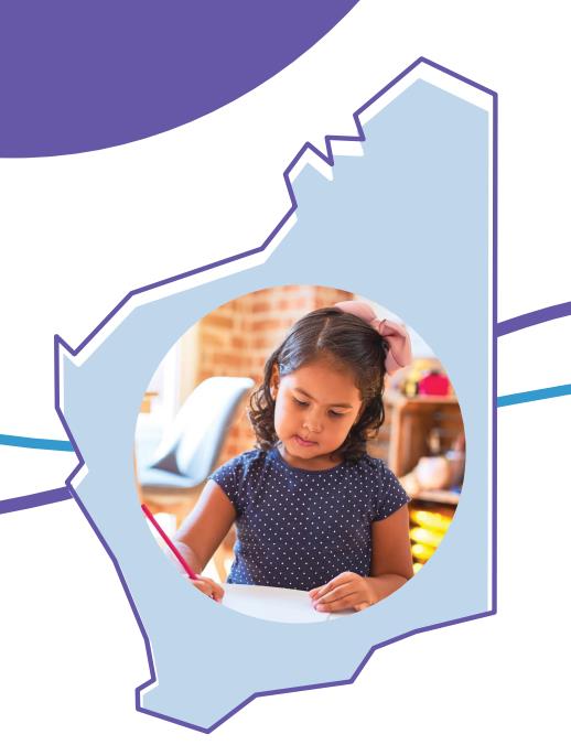 A child drawing on paper in a play room in a circle in a WA map graphic
