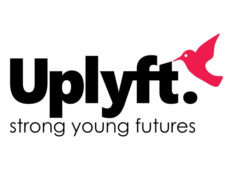 Uplyft logo featuring a red hummingbird and the tagline "strong young futures".