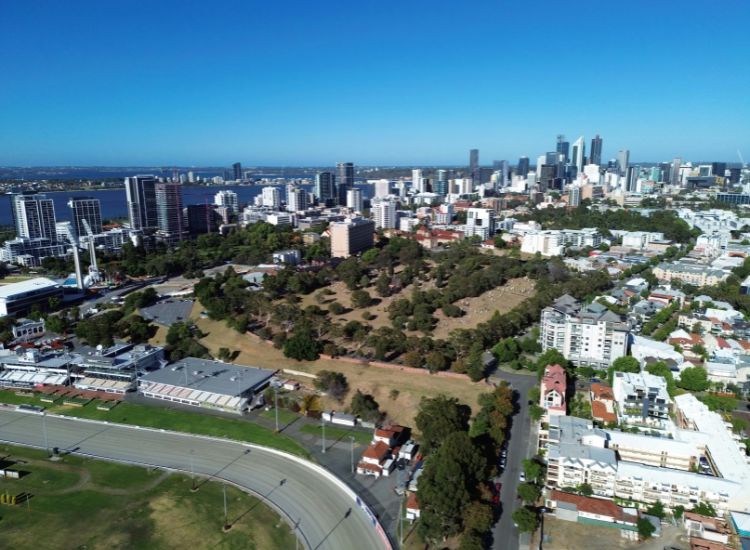 An aerial view of East Perth