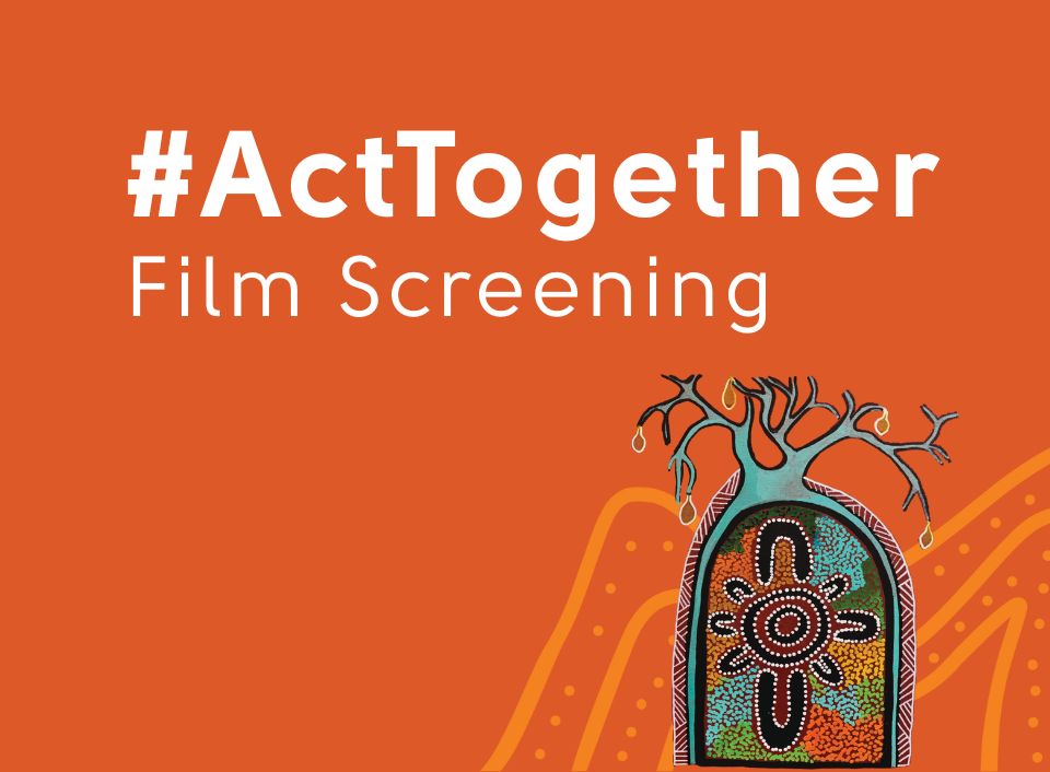 Indigenous artwork of people meeting at meeting place inside a tree trunk. 