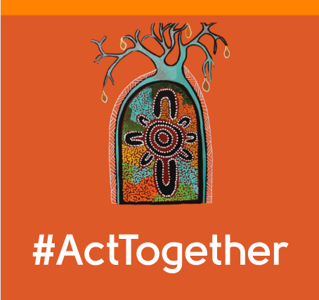 Local art work of indigenous art of people meeting around a meeting place.