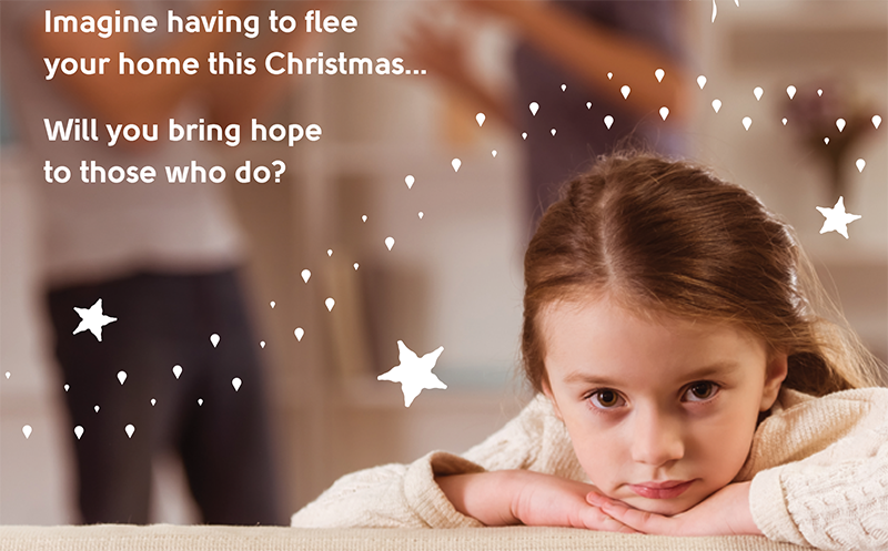 Anglicare WA Christmas Appeal Young girl staring into camera as family argues in background